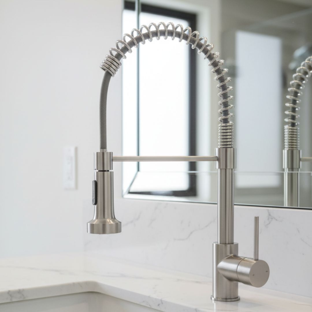 Modern Pull-Down Kitchen Faucet – Sleek Brushed Nickel Style