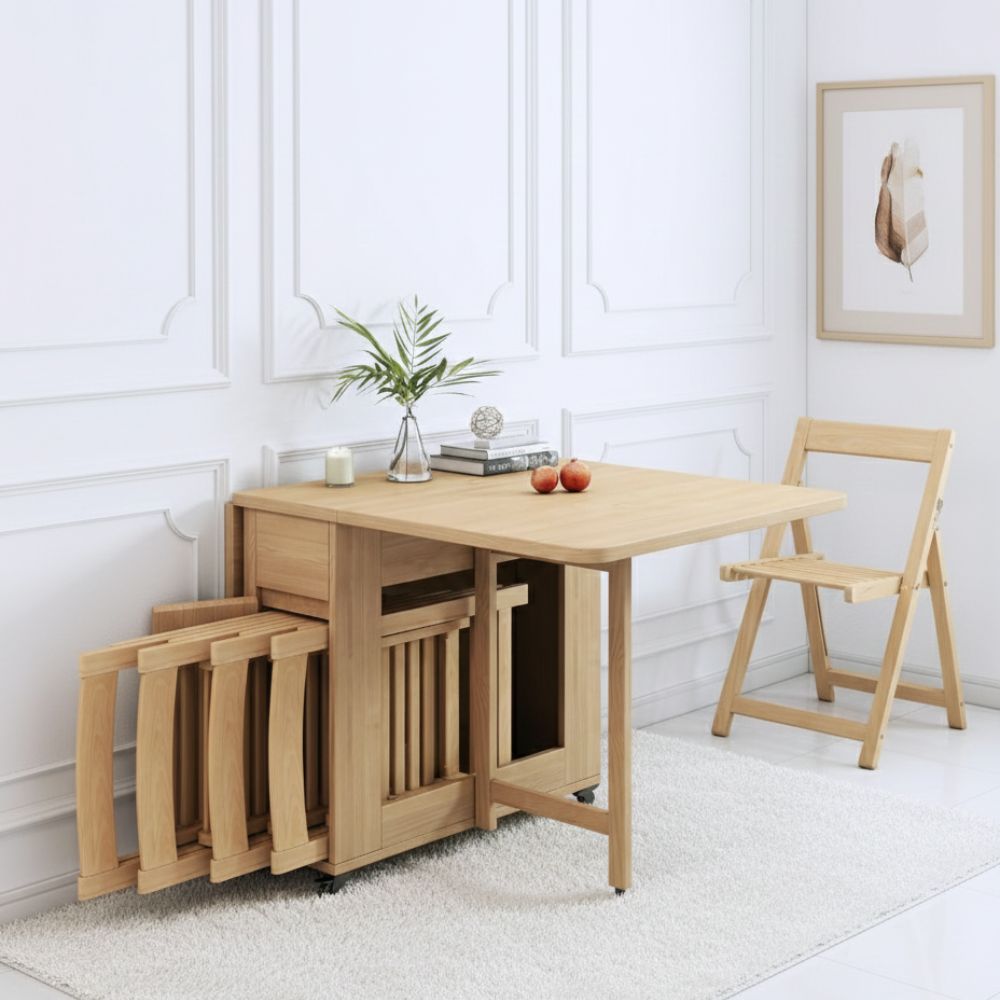 VersaHome Foldable Dining Table with Storage - Space-Saving Kitchen Island