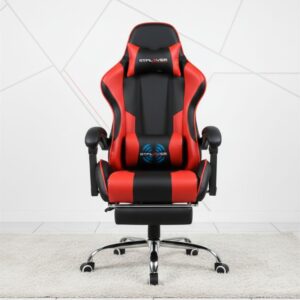 black ergonomic gaming chair with massage footrest and lumbar support