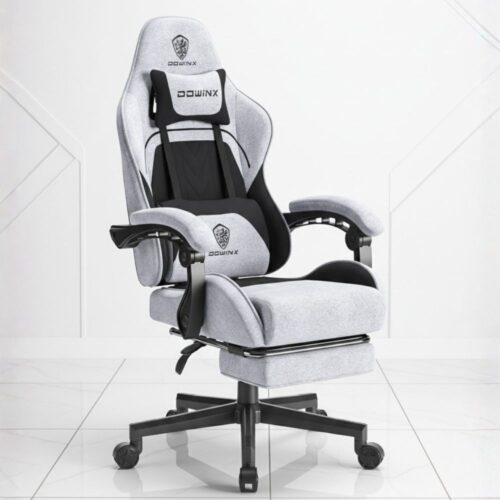 black ergonomic gaming chair with lumbar support and headrest