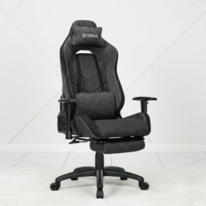 black technical fabric ergonomic gaming chair with footrest and lumbar support