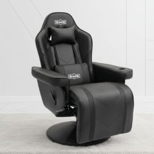 black ergonomic gaming chair with recliner and footrest