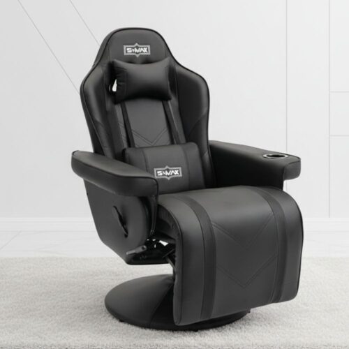 black ergonomic gaming chair with recliner and footrest