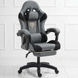 black fabric ergonomic gaming chair with lumbar support