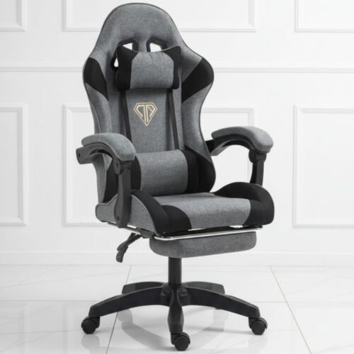 black fabric ergonomic gaming chair with lumbar support