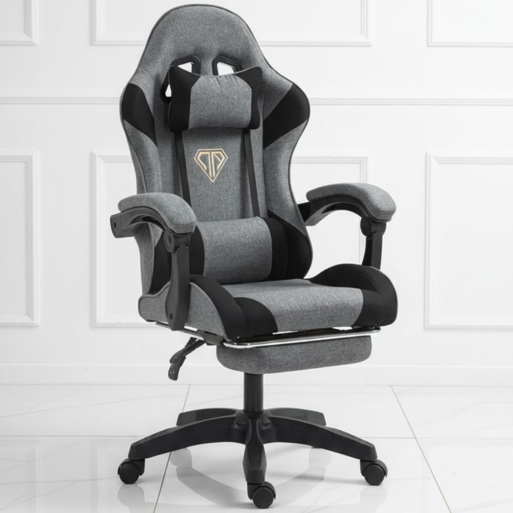 black fabric ergonomic gaming chair with lumbar support