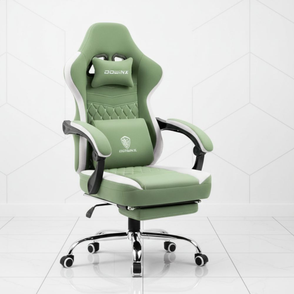 black PU leather ergonomic racing style gaming chair with lumbar support and adjustable swivel