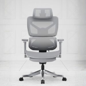 black ergonomic gaming chair with footrest and lumbar support