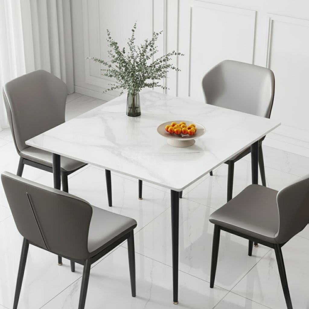 Modern 4 Seater Marble Dining Table with Wooden Legs for Kitchen and Home Use