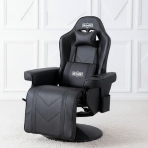 black ergonomic gaming chair with lumbar support reclining