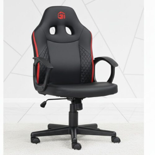 black and red pu leather gaming chair with lumbar support reclining