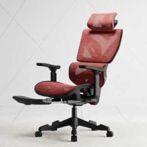black and red pu leather ergonomic reclining gaming chair with footrest and lumbar support