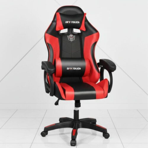 black ergonomic gaming chair with footrest