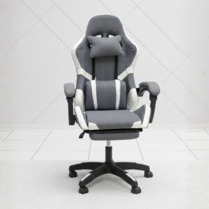 grey fabric ergonomic gaming chair with lumbar support