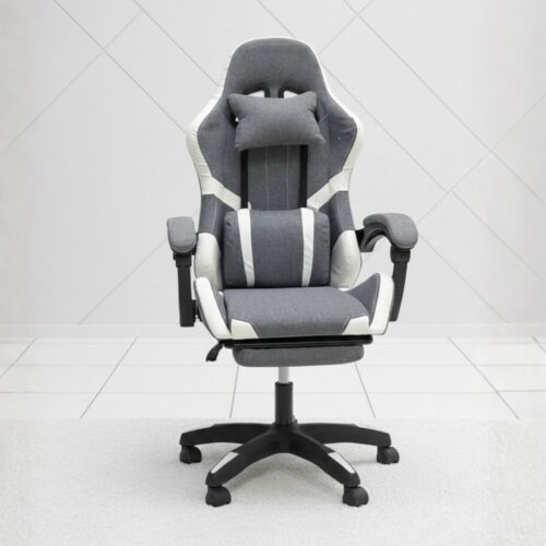 grey fabric ergonomic gaming chair with lumbar support
