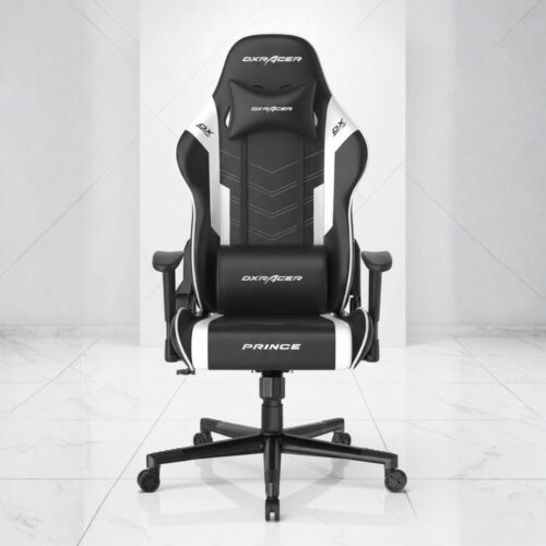 black PU leather gaming chair with lumbar support and headrest