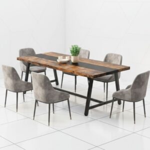 6 Seater Wood Top Rectangular Dining Table - Large Industrial Modern Farmhouse Style for Home Kitchen Dining Room