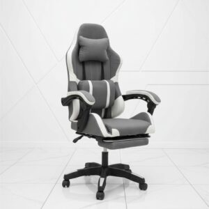 black PU leather gaming chair reclining with footrest and lumbar support