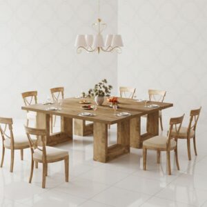 Rectangular Farmhouse Dining Table - Geometric Design for Kitchen and Dining Room