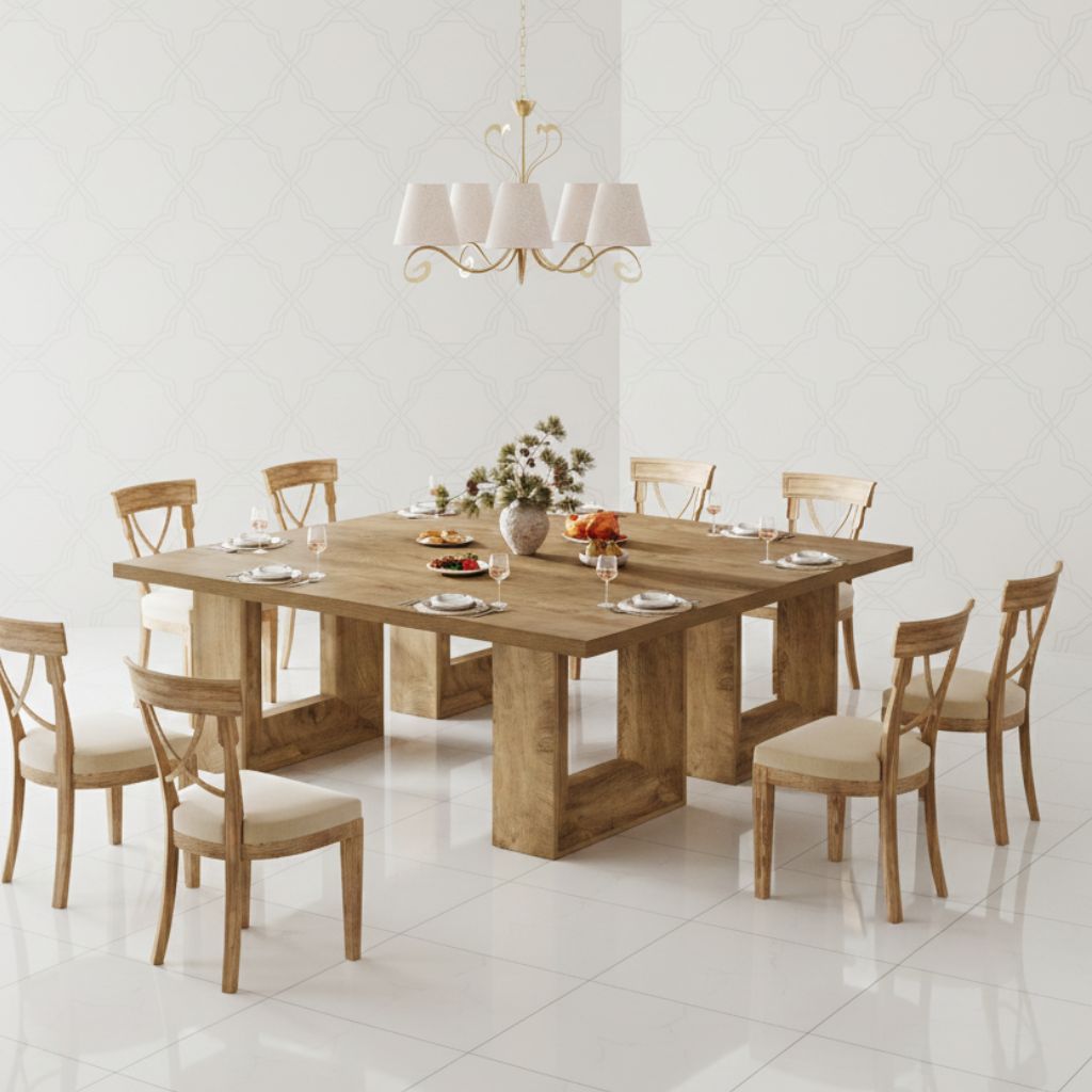 Rectangular Farmhouse Dining Table - Geometric Design for Kitchen and Dining Room