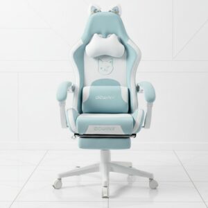 black ergonomic gaming chair with massage lumbar support and footrest