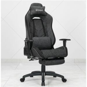black mesh ergonomic gaming chair with footrest and lumbar support