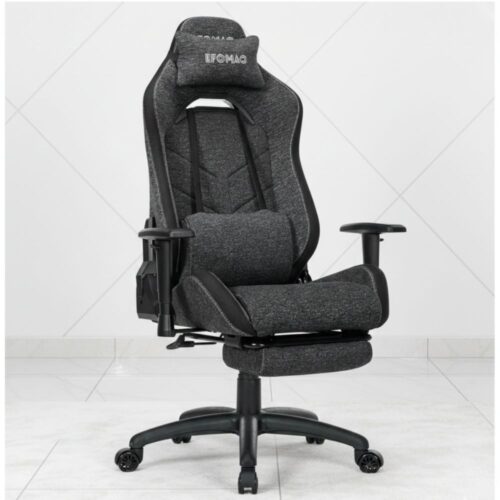black mesh ergonomic gaming chair with footrest and lumbar support