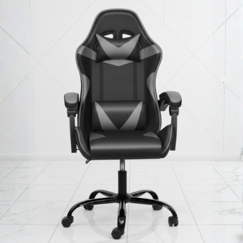 black PU leather ergonomic gaming chair with lumbar support