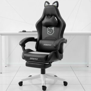 black pu leather gaming chair ergonomic reclining with footrest