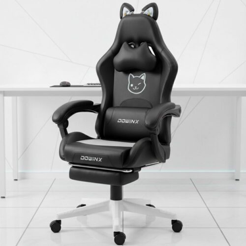 black pu leather gaming chair ergonomic reclining with footrest