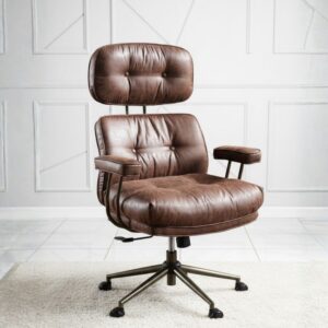 brown PU leather gaming chair with footrest and massage