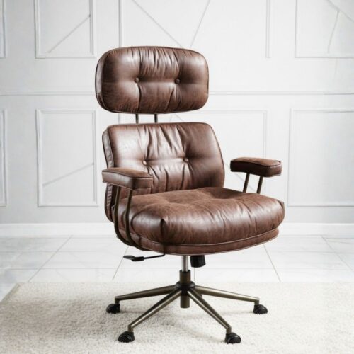 brown PU leather gaming chair with footrest and massage