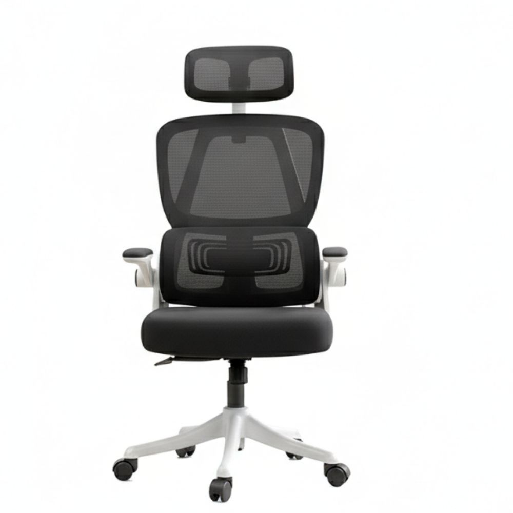 black ergonomic gaming chair with lumbar support and footrest