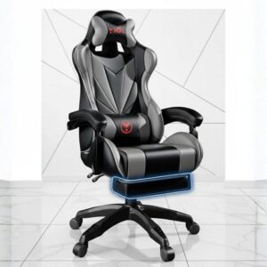 grey ergonomic gaming chair with lumbar support