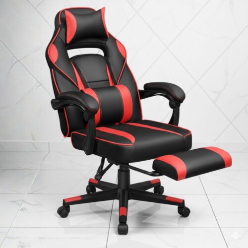 black and red pu leather ergonomic gaming chair with lumbar support