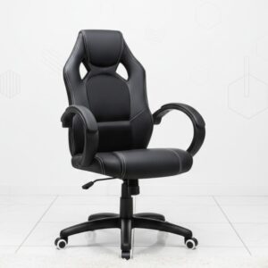 black PU leather gaming chair with adjustable height and tilt