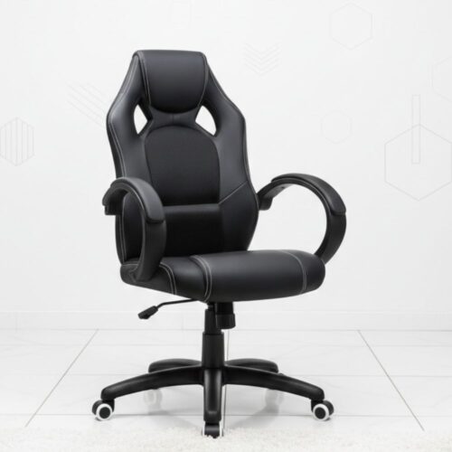 black PU leather gaming chair with adjustable height and tilt