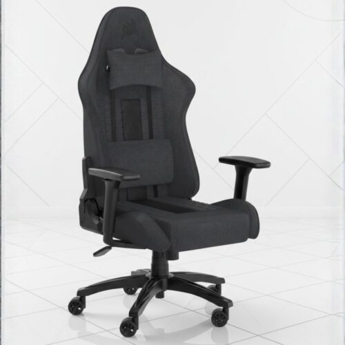 black fabric ergonomic gaming chair with lumbar support adjustable