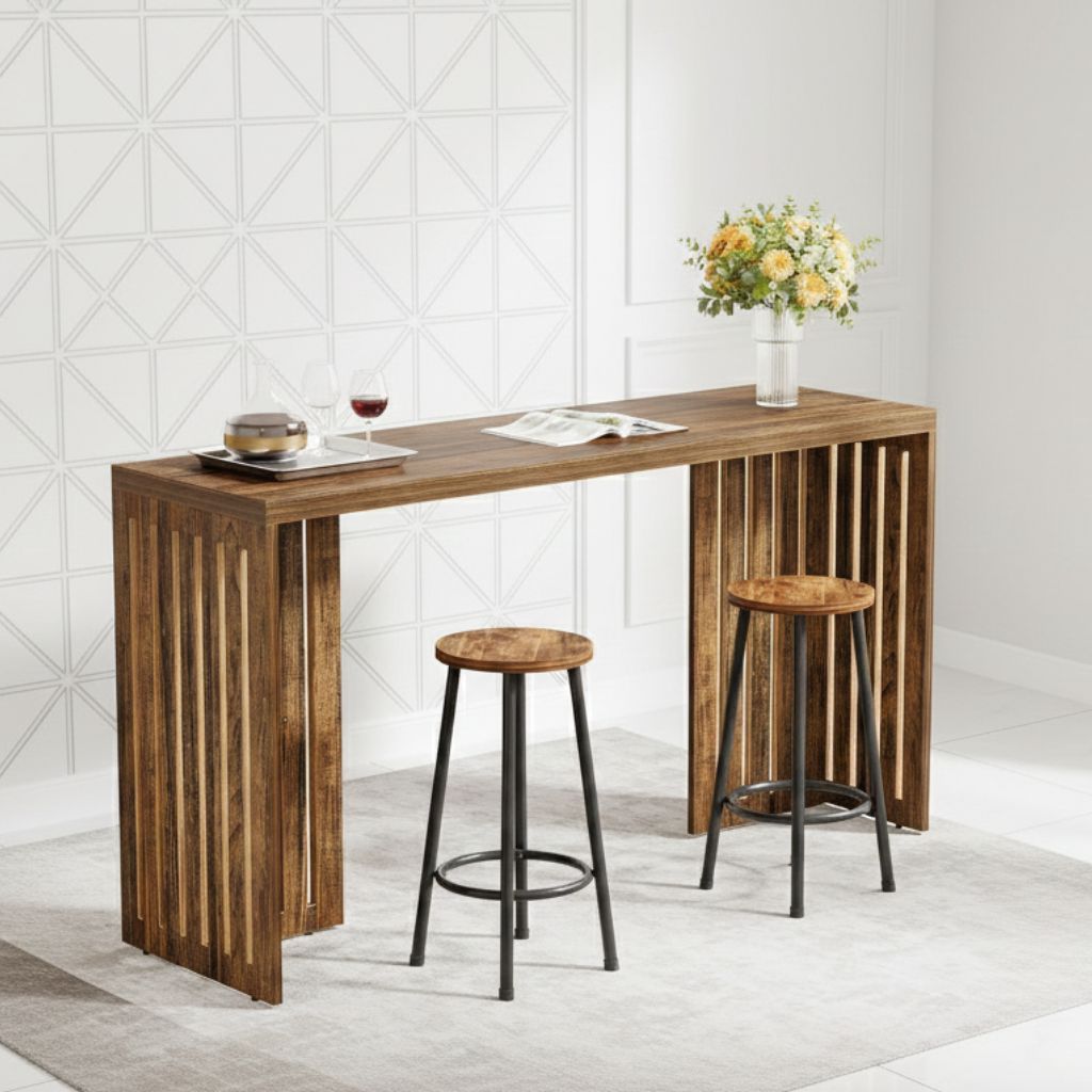 Industrial Rectangular Counter Height Dining Table - Louvered Design for Modern Kitchens & Bars
