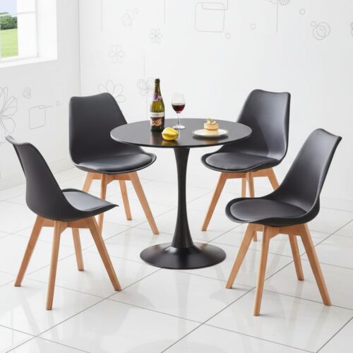 4 Seater Marble Top Round Dining Table - Modern Pedestal Design with Metal Legs for Home Dining Room