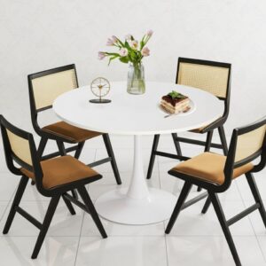 2 Seater Round Dining Table - Small Mid-Century Modern Pedestal Design for Kitchen & Compact Dining