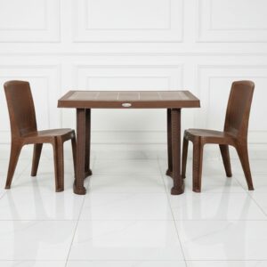 4 Seater Plastic Dining Table - Durable Multipurpose Design with Brown Surface for Home & Office