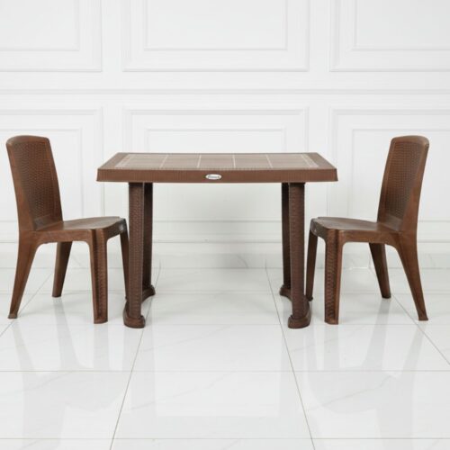4 Seater Plastic Dining Table - Durable Multipurpose Design with Brown Surface for Home & Office