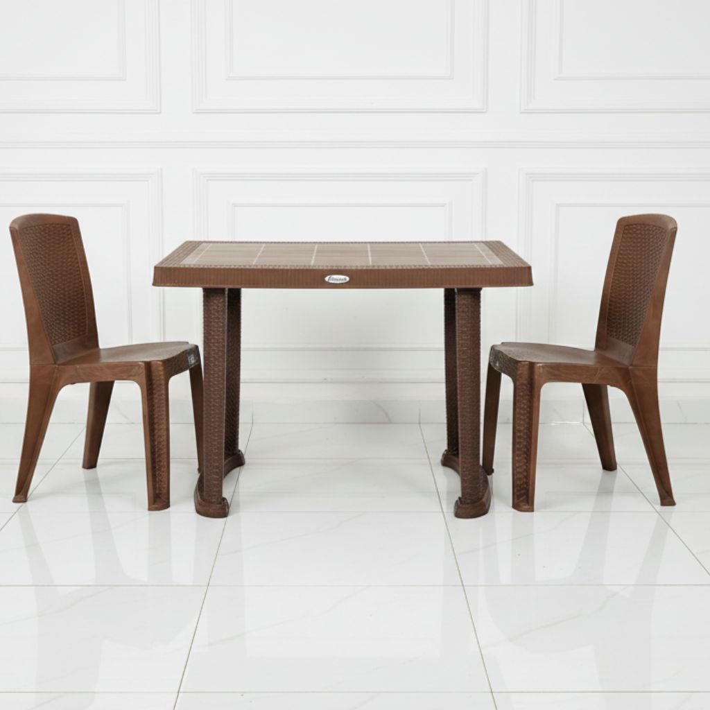 4 Seater Plastic Dining Table - Durable Multipurpose Design with Brown Surface for Home & Office