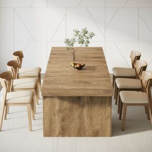 6-8 Seater Rectangular Wood Look Dining Table - Modern Farmhouse Style with Metal Legs for Dining Room