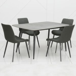 4 Seater Rectangular Marble Top Dining Table - Modern Design with Metal Legs for Dining Room & Kitchen