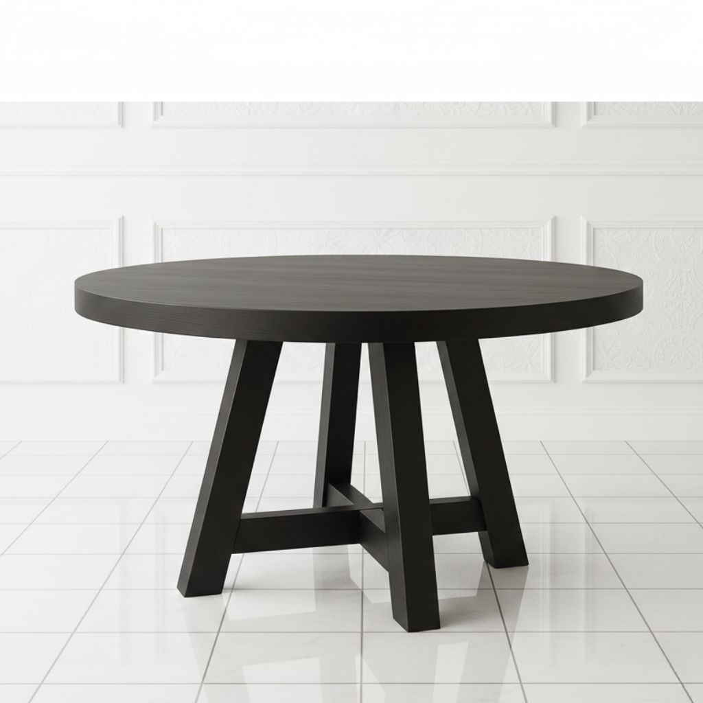 Rustic Style Round Dining Table - Durable and Compact Design for Kitchen or Cozy Dining Spaces