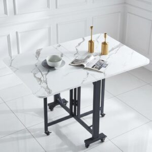 Small Collapsible Extendable Multipurpose Dining Table - Space Saving Mobile Desk for Apartment Kitchen & Balcony Use