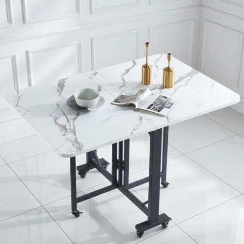 Small Collapsible Extendable Multipurpose Dining Table - Space Saving Mobile Desk for Apartment Kitchen & Balcony Use