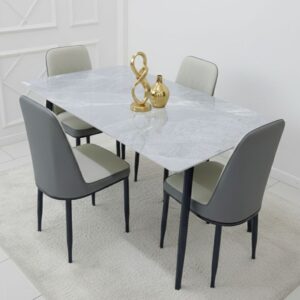 4 Seater Marble Look Ceramic Top Dining Table - Modern Heavy Duty Design for Home and Office